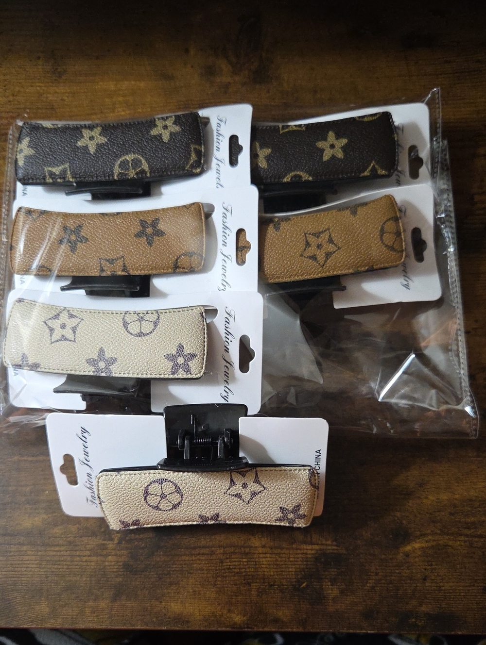 Fashion Jewelry Brown and Tan Patterned Women’s Hair Clips - Set of 6